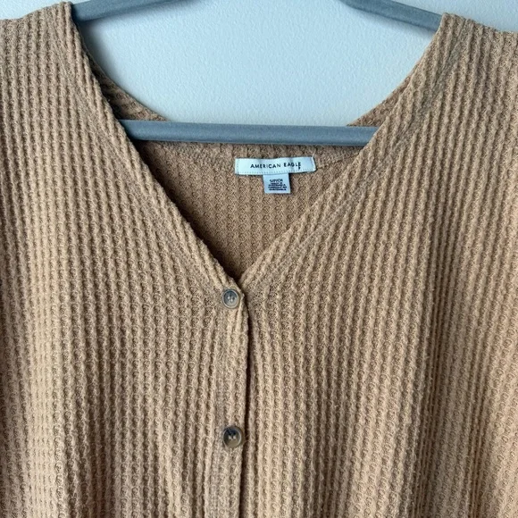 American Eagle Waffle Knit Long Sleeve Button-Up Top - Picture 3 of 5
